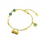 Pulseira banhada a ouro para mulheres com pingente de bolsa floral esmaltada