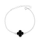 Pulseira Banhada a Prata Trevo Resina Lisa Preto