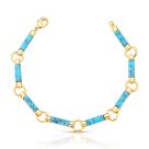 Pulseira Banhado a Ouro Maleavel com Pedra Azul Turquesa Intercalada Elo Redondo