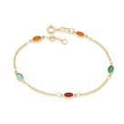 Pulseira banhado ouro 3x 24k 18k e 22k feminina colorida pedra elo português 4 cristais ovais rommanel 551624 551614