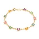 Pulseira banhado ouro 3x 24k 18k e 22k feminina pedra colorida infantil pingentes borboleta cristais rommanel 551618