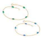Pulseira banhado ouro 3x 24k 18k e 22k feminina pedra elo português cristais ovais verdes ou azuis rommanel 551669