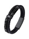 Pulseira Bestyle de couro preto em dupla camada 25 cm