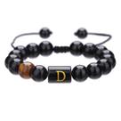 Pulseira Black Onyx & Tiger Eye com bloco de letras E para homens