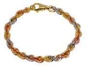 Pulseira Bracelete Corda Três Cores Grossa Em Ouro 18k