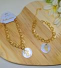 Pulseira Bracelete Corrente Elos Duplo Folheado Ouro 18k Pingente Madrepérola Filhos Menino/Menina Presente Pulseira Bracelete Corrente Elos Duplo Folheado Ouro 18k Pingente Madrepérola Filhos Menino/Menina Presente