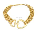 Pulseira bracelete feminina dourada de coração 24cm regulagem