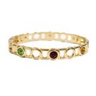 Pulseira Bracelete Feminino Banhado a Ouro Semijoia Pedras Coloridas