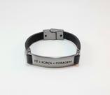 Pulseira Bracelete Masculina Couro Fé, Força e Coragem