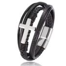 Pulseira Bracelete Masculino Couro Cruz Fecho Imã Elegante Pulseira Bracelete Masculino Couro Cruz Fecho Imã Elegante