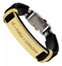 Pulseira Bracelete material sintético Ajustável Masculino Feminino Placa Aço Inox Fé Força Coragem Religiosas Luxo Pulseira Bracelete material sintético Ajustável Masculino Feminino Placa Aço Inox Fé Força Coragem Religiosas Luxo