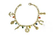 Pulseira c/ pingentes da sorte e missangas coloridas folheada em ouro 18k