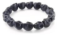 Pulseira Caveira Preto Rock Punk Halloween Pedra Howlita Dia das Bruxas