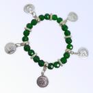 Pulseira Cigana verde cristal e silicone com moedas pratas
