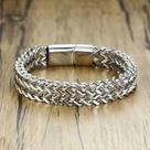 Pulseira clássica versátil corrente prateada masculina aço inoxidável fivela magnética metal