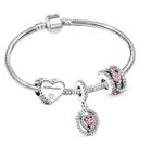 Pulseira com Berloque Estilo Pandora com Coração Rosa