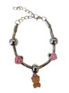 Pulseira Com Cinco Pingentes Coloridas Infantil Para Presente Bracelete Coração Com Fecho Estilo Prateada Moda Acessório