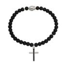 Pulseira com Contas Onix, Cruz Esmaltada Revestida em Ródio