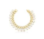 Pulseira com Duas Fileiras Lisas e Pérolas Shell Banhada a Ouro - 17,5 cm