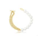Pulseira com Elos Lisos e Pérolas Shell Banhada a Ouro - 18 cm