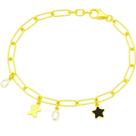 Pulseira com Pingentes de Estrela e Ponto de Luz Banhada a Ouro