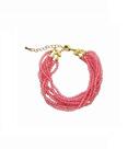 Pulseira com Sete Fileiras de Cristais Rosa Banhada a Ouro - 18 cm + 5 cm Extensor