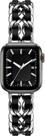 Pulseira Compatível com Apple Watch Couro Aço Trançada Prata Preto 44mm