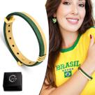 Pulseira Copa Mundo Brasil Bracelete Tira Dupla Amarelo Verde Strap Plug