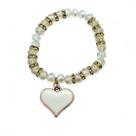 Pulseira Coração Branco Cristal com Detalhes Dourados