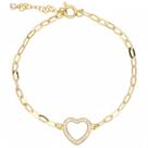 Pulseira Coração Cravejado Pedras Folheada a Ouro 18k