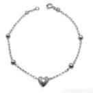 Pulseira Coração e Bolinhas Prata Pura 925