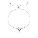 Pulseira Coração Vazado Cravejada com Rubi Feminina - Prata 925