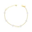 Pulseira Corações Com Pérolas Folheada A Ouro 18k