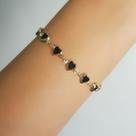 Pulseira Corações Cristal Negra Banhado a Ouro