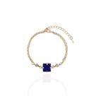 Pulseira Corrente dupla Com Zircônia Quadrada Azul e Pontos de Luz Banho Ouro 18K