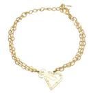 Pulseira Corrente Dupla de Corações e Pingente com Coração e Chave Folheada em Ouro 18K Softjoias