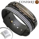 Pulseira Couro Dupla Trança Preto Ajustável Marrom Pena Indígena