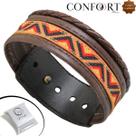 Pulseira Couro Marrom Preto Dupla Ajustável Trança Indígena Tribal