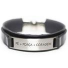 Pulseira Couro Masculina Fé+Força+Coragem