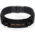 Pulseira Couro Masculina Foco Força Fé - Black Edition
