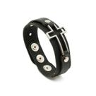 Pulseira Couro Preta Cruz
