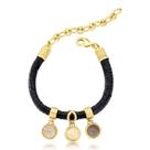 Pulseira couro preto e pedras naturais