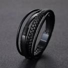 Pulseira Couro Preto Fecho Magnético Trançado T7504