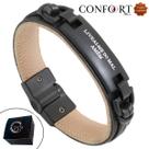 Pulseira Couro Preto Magnética com Imã Livrai Me do Mal Amém All Black