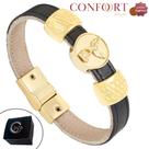 Pulseira Couro Preto Magnética Feminina São Miguel Proteção Santo Dourado Pulseira Couro Preto Magnética Feminina São Miguel Proteção Santo Dourado