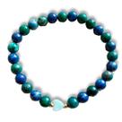 Pulseira Crisocola 6mm entremeios coração de Amazonita e bolinhas FO