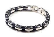 Pulseira de Aço Inoxidável para Homem com Borracha Preta Bracelete Masculino Casual Elegante Pulseira de Aço Inoxidável para Homem com Borracha Preta Bracelete Masculino Casual Elegante