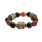 Pulseira de ágata de estilo étnico com miçangas Dzi e detalhes em cornalina Pulseira de ágata de estilo étnico com miçangas Dzi e detalhes em cornalina