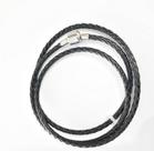 Pulseira De Berloque Couro Preto Tres Voltas Banho Prata