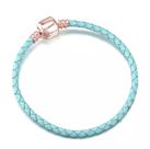 Pulseira De Berloques Couro Azul Turquesa Fecho Banho Rose